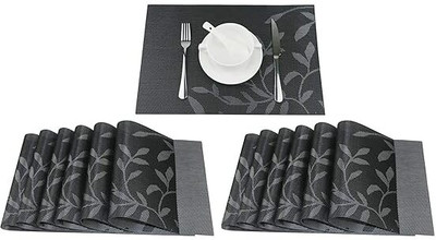 DANSR Rectangular Pack of 12 Table Placemat(Black, Polyester)