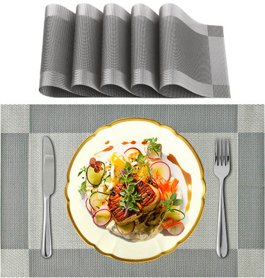SLEEKBODE Rectangular Pack of 6 Table Placemat(Silver, Polypropylene)