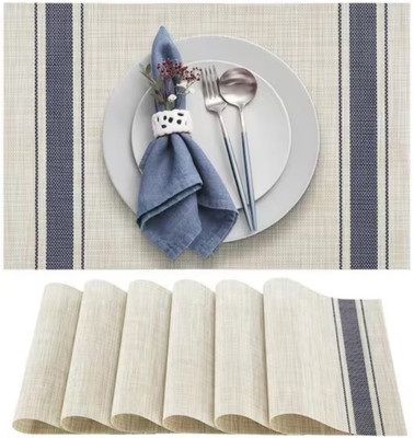 YELONA Rectangular Pack of 6 Table Placemat(Beige, White, Dark Blue, PVC)