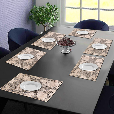 Dakshya Industries Rectangular Pack of 6 Table Placemat(Gold, PVC)