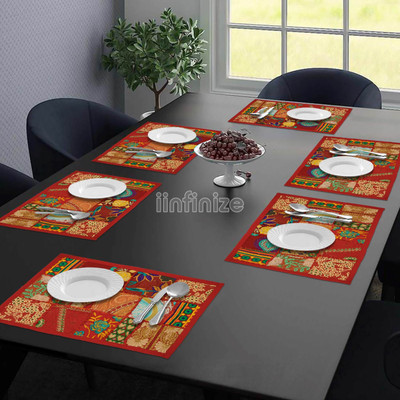 iinfinize Rectangular Pack of 6 Table Placemat(Red, Cotton)
