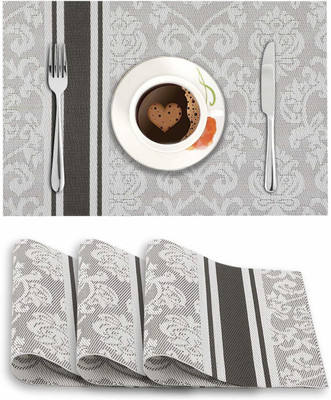 HOKiPO Rectangular Pack of 4 Table Placemat(Grey, PVC)