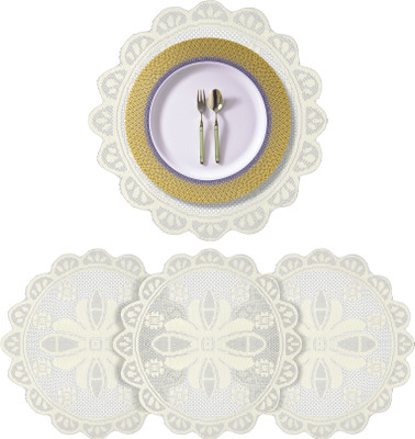 KUBER INDUSTRIES Round Pack of 4 Table Placemat(White, Cotton)