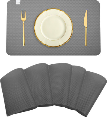HOMESTIC Rectangular Pack of 6 Table Placemat(Grey, PVC)