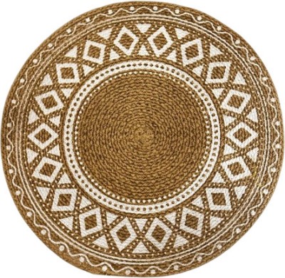 Artistic Den Round Pack of 1 Table Placemat(Brown, White, Cotton)