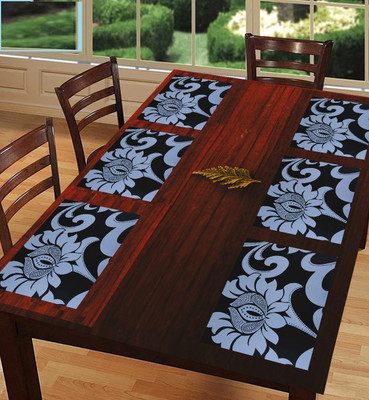 SANRAKSSHAN Rectangular Pack of 6 Table Placemat(Black, PVC)