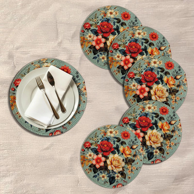 Artistic Den Round Pack of 6 Table Placemat(Maroon, Cotton)