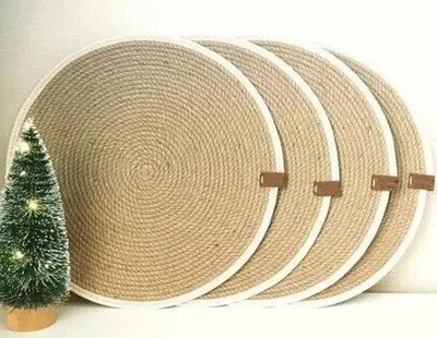 SIYA TEXTILES Round Pack of 4 Table Placemat(White, Cotton)