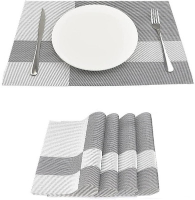 KitchEase Rectangular Pack of 4 Table Placemat(Grey, White, PVC)