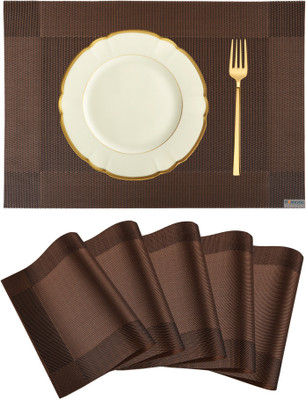 HOMESTIC Rectangular Pack of 6 Table Placemat(Brown, PVC)