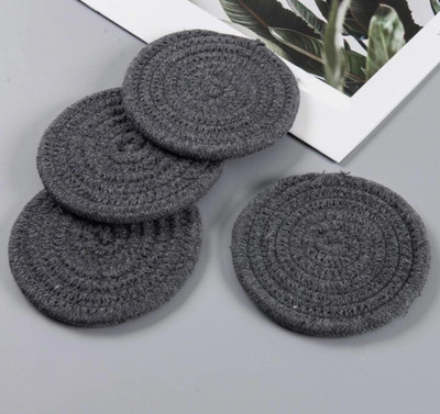 DKDECORATIVE Round Pack of 6 Table Placemat(Grey, Cotton)