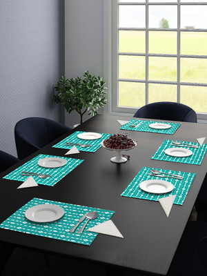 Saral Home Rectangular Pack of 6 Table Placemat(Blue, Cotton)