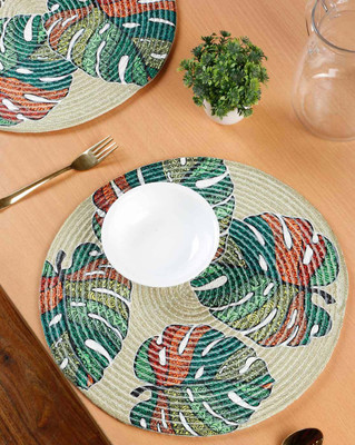 MGD Round Pack of 1 Table Placemat(Light Green, Green, Jute)