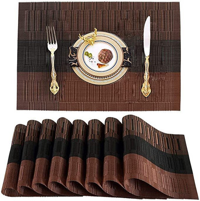 HARAY Rectangular Pack of 4 Table Placemat(Brown, Black, PVC)