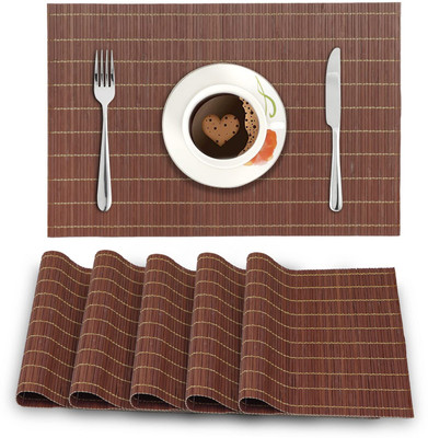 HOKiPO Rectangular Pack of 6 Table Placemat(Brown, Natural Bamboo)