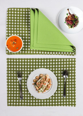 AIRWILL Rectangular Pack of 4 Table Placemat(Green, Cotton)