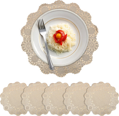 KUBER INDUSTRIES Round Pack of 6 Table Placemat(Gold, Leather)