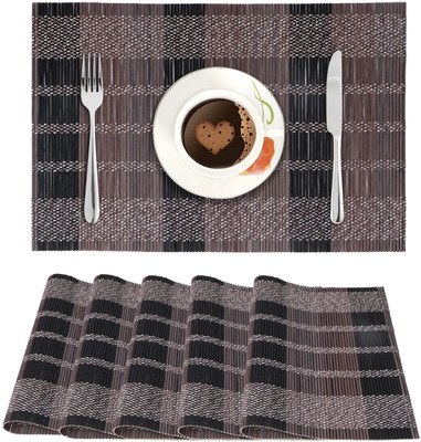 HOKiPO Rectangular Pack of 6 Table Placemat(Brown, Natural Bamboo)