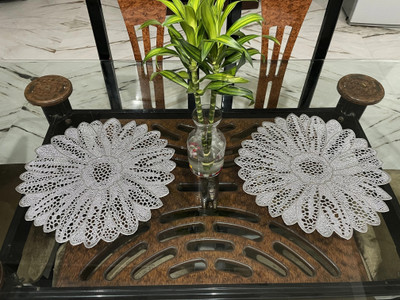 LaVichitra Round Pack of 2 Table Placemat(Silver, PVC)