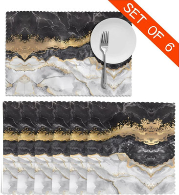 pivotal Rectangular Pack of 6 Table Placemat(Black, Polyester)