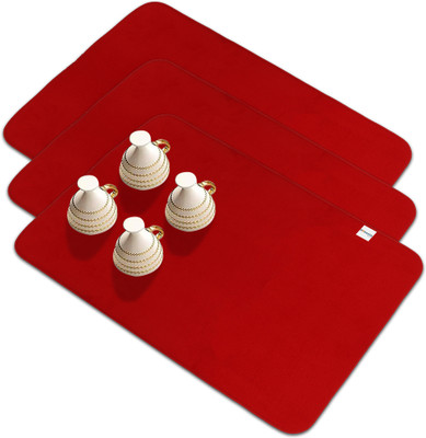 HOMESTIC Rectangular Pack of 3 Table Placemat(Red, Microfibre)