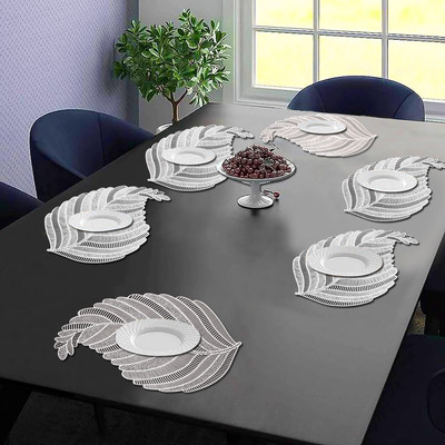 Castle Decor Rectangular Pack of 6 Table Placemat(Silver, PVC)