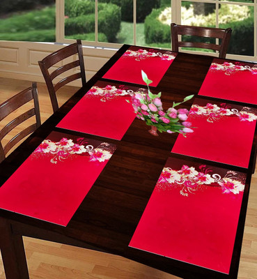 SANRAKSSHAN Rectangular Pack of 6 Table Placemat(Red, PVC)