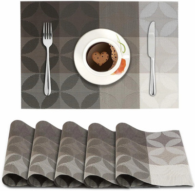 HOKiPO Rectangular Pack of 6 Table Placemat(Grey, PVC)