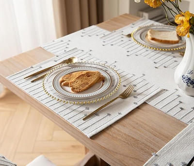 SLAZIE Rectangular Pack of 7 Table Placemat(Grey, Cotton)