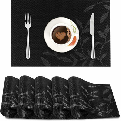 HOKiPO Rectangular Pack of 6 Table Placemat(Black, PVC)