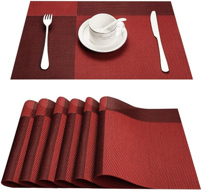 keskriva Rectangular Pack of 6 Table Placemat(Red, Maroon, PVC)