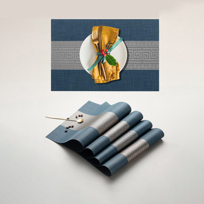 Daidokoro Rectangular Pack of 4 Table Placemat(Blue, Grey, PVC)