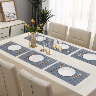 DPA Collection Rectangular Pack of 6 Table Placemat(Silver, PVC)