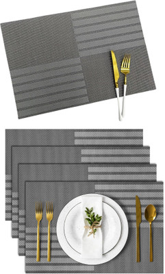 KitchEase Rectangular Pack of 4 Table Placemat(Grey, PVC)