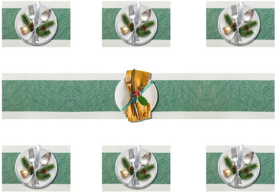 Daidokoro Rectangular Pack of 7 Table Placemat(Green, White, PVC)