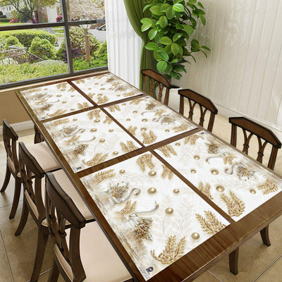 REVEXO Rectangular Pack of 6 Table Placemat(Silver, PVC)