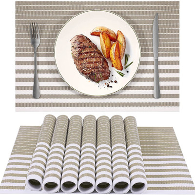AMORDIV Rectangular Pack of 7 Table Placemat(Brown, White, PVC)