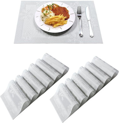 KitchEase Rectangular Pack of 12 Table Placemat(White, Grey, Silver, PVC)