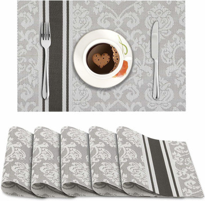 HOKiPO Rectangular Pack of 6 Table Placemat(Grey, PVC)