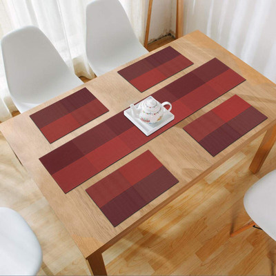 HOKiPO Rectangular Pack of 5 Table Placemat(Red, PVC)