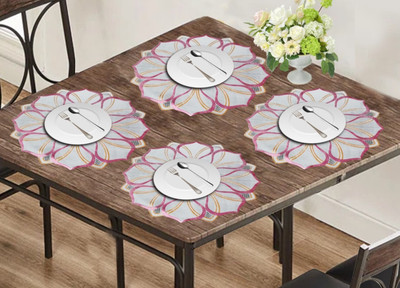 Romiz Round Pack of 4 Table Placemat(Pink, Polyester)