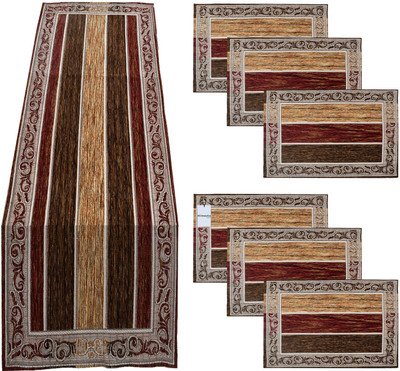 HOMESTIC Rectangular Pack of 7 Table Placemat(Maroon, Polyester)