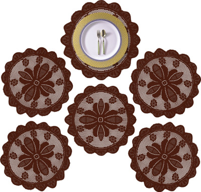 KUBER INDUSTRIES Round Pack of 6 Table Placemat(Maroon, Cotton)