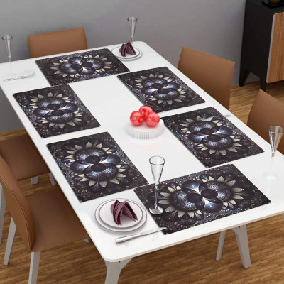 Dakshya Industries Rectangular Pack of 6 Table Placemat(Black, Gold, PVC)