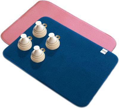 HOMESTIC Rectangular Pack of 2 Table Placemat(Pink, Blue, Microfibre)