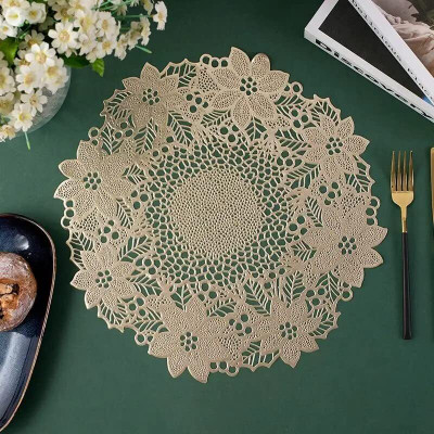 Flunexx Round Pack of 2 Table Placemat(Gold, Polypropylene)