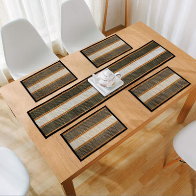 HOKiPO Rectangular Pack of 5 Table Placemat(Black, River Grass)