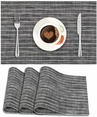 HOKiPO Rectangular Pack of 4 Table Placemat(Grey, PVC)