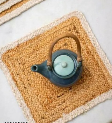 SIYA TEXTILES Round Pack of 6 Table Placemat(Brown, White, Cotton)