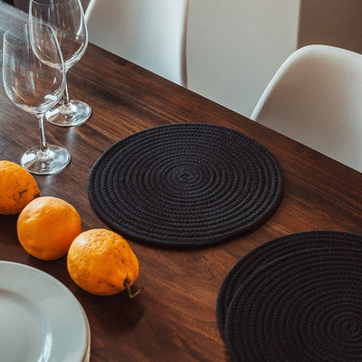 vnm home Round Pack of 4 Table Placemat(Black, Cotton)